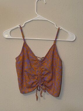Roxy Floral Ruched Tie Front Crop Top